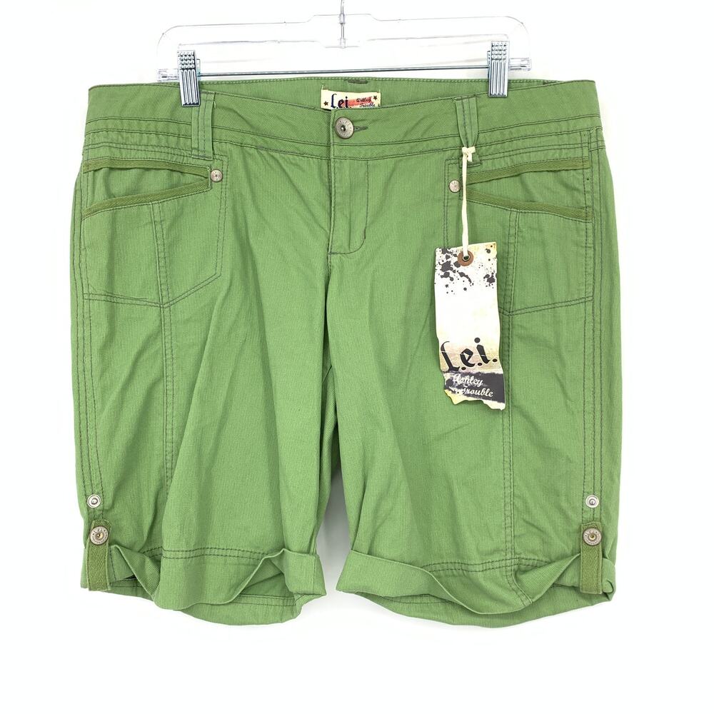 Vintage L.E.I. Y2K Chino Shorts Roll Up Hem Juniors Sz 15 Green Low Rise NEW